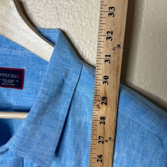 Untuckit Shirt Mens XXL Teal Blue Button Up Long Sleeve Linen Pocket Casual - Picture 4 of 9